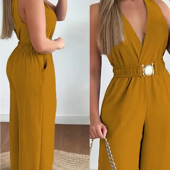 Elegant Mustard Jumpsuit - Picture 2 of 6
